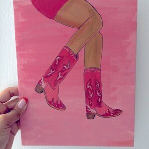Pink cowgirl boots painting